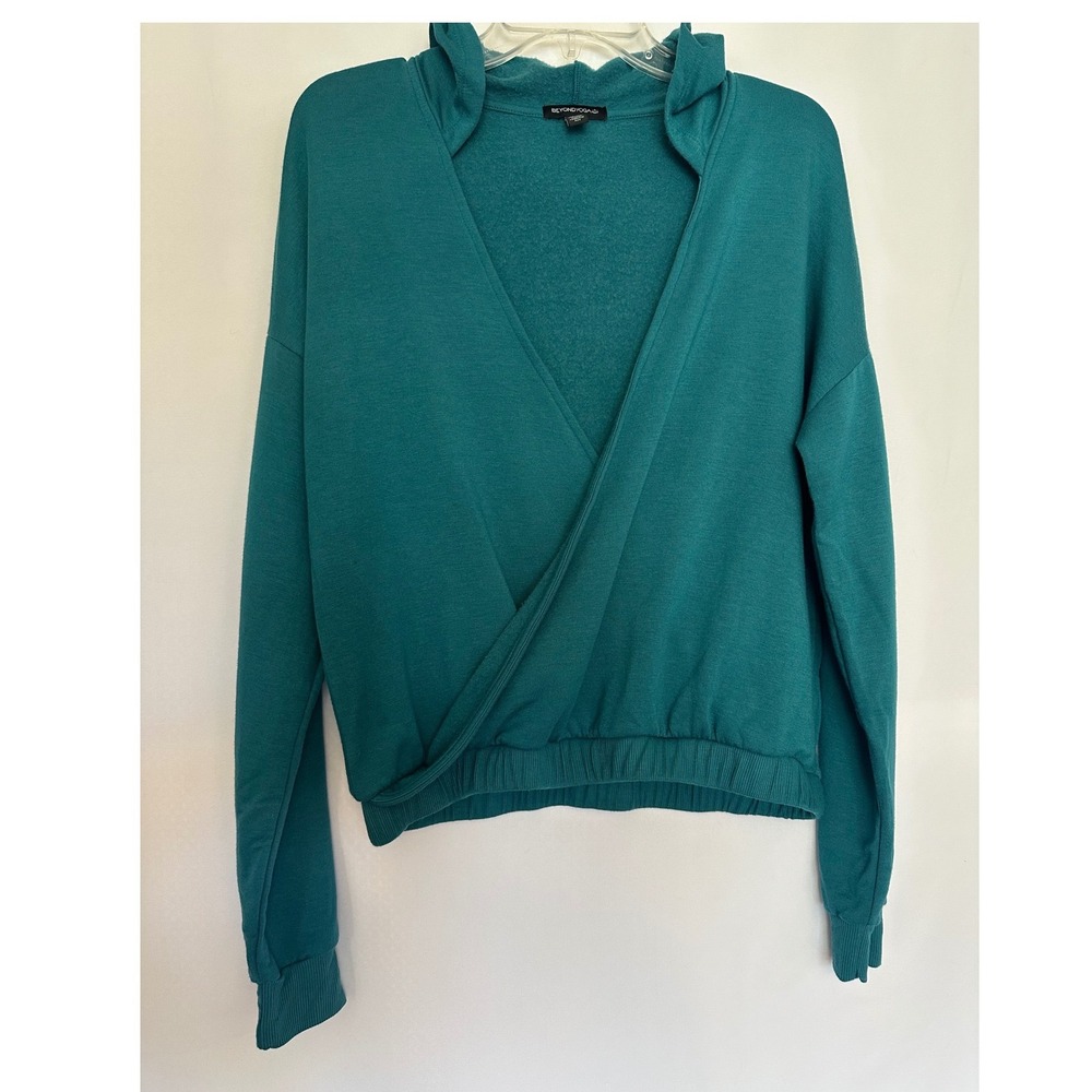 Beyond Yoga Cross Your Heart Wrap Hoodie Pullover Teal Blue Green Medium